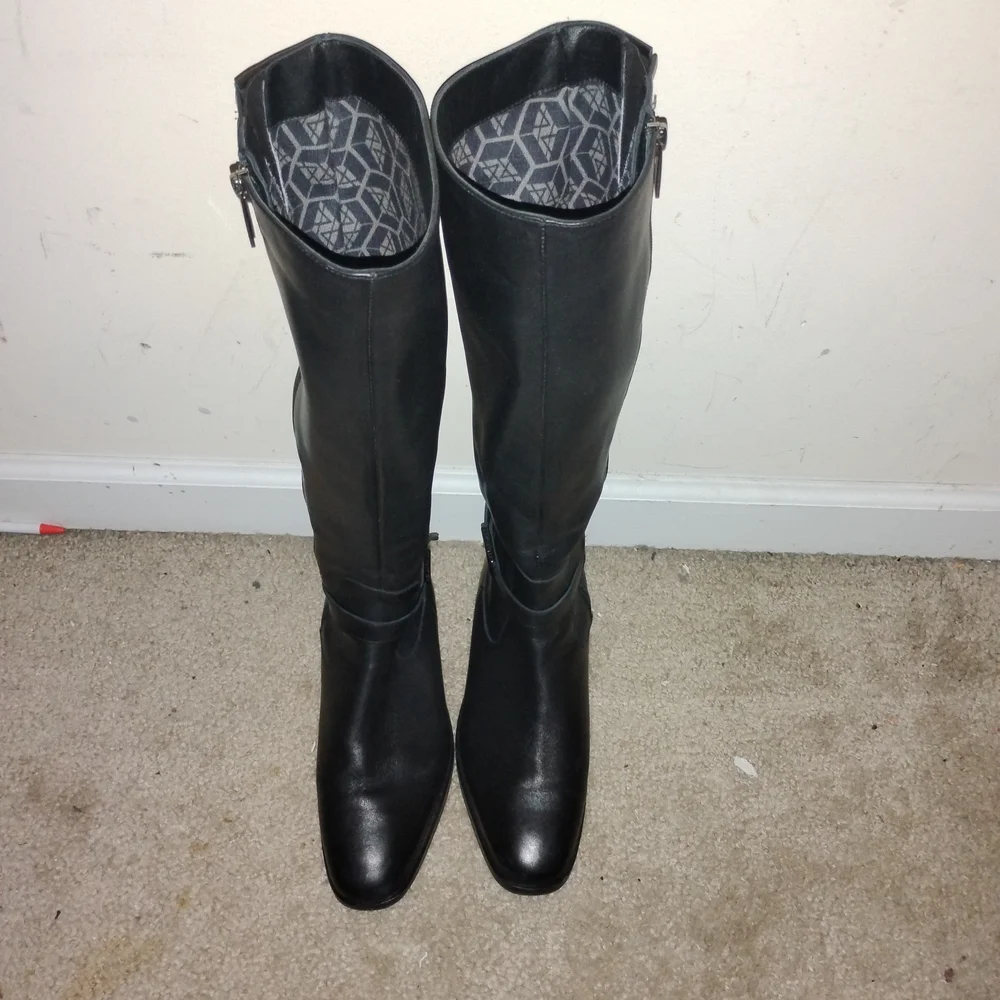 Aquatalia Italian Jessa Black Leather Riding Boot Black Leather Stretch SZ:6.5..